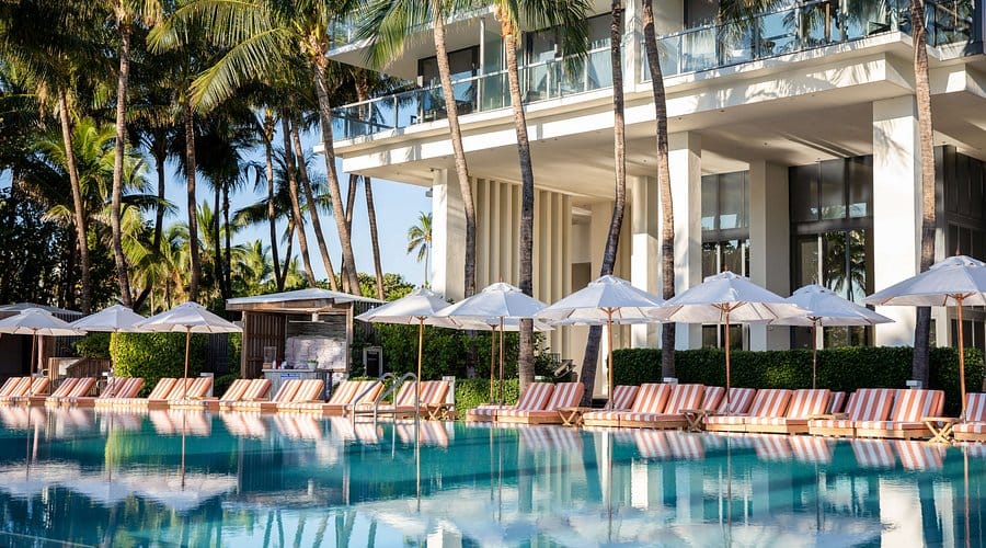 Luxury pool at W South Beach hotel near the Miami Boat Show.