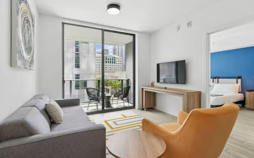 One-bedroom apartment interior at Sentral Alea Miami, one of the best long-term stay apartment hotels in Miami