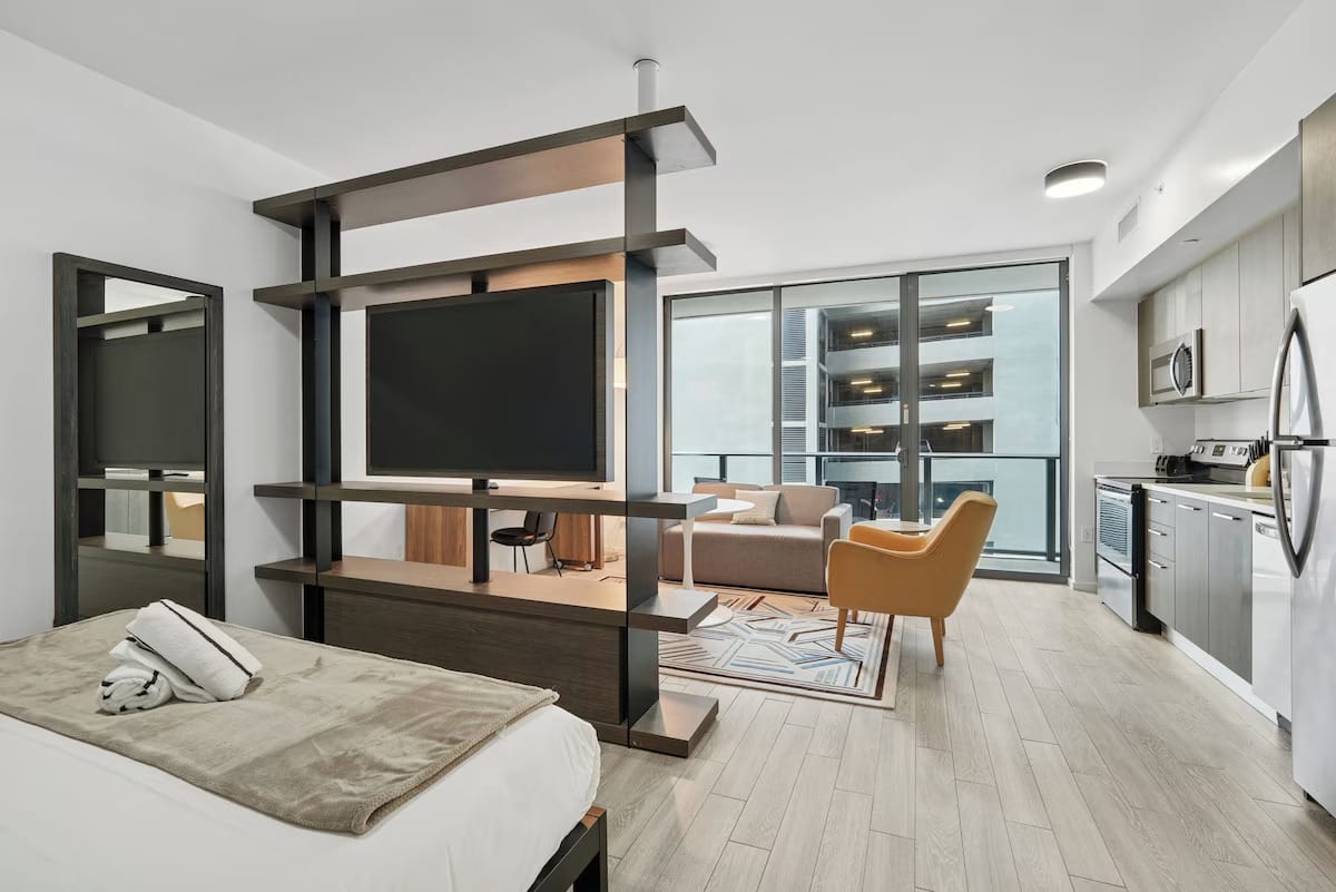 Studio apartment interior at Sentral Alea Miami, one of the best long-term stay apartment hotels in Miami