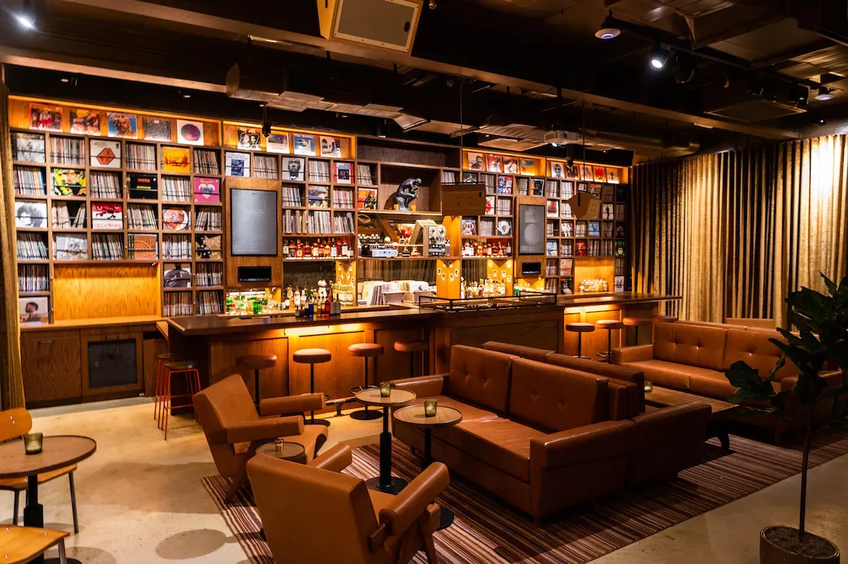 Dante’s HiFi listening bar interior in Wynwood Miami vinyl record lounge and cocktail bar nightlife venue