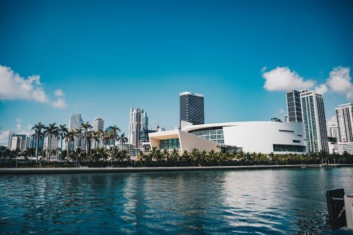 Kaseya Center exterior in Downtown Miami—home of the Miami Heat