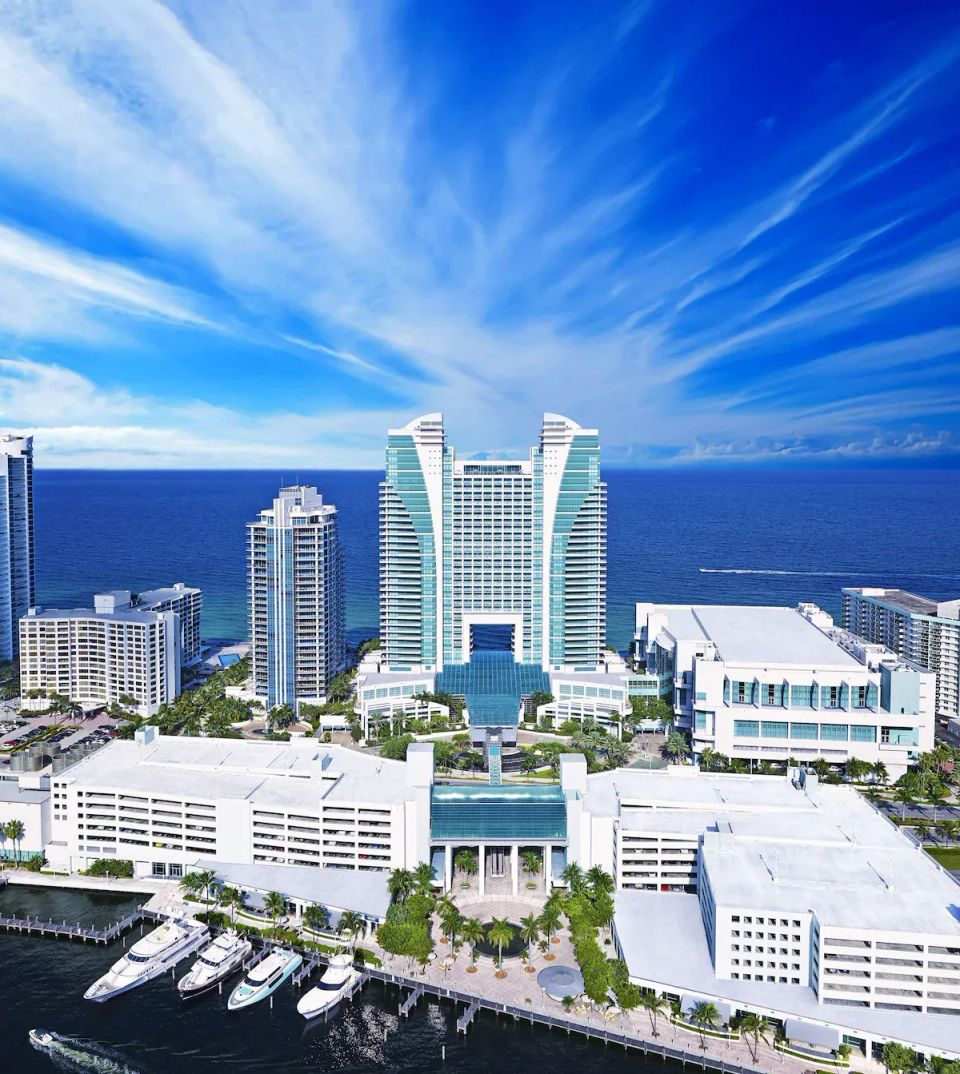 Aerial view of The Diplomat beachfront hotel near Miami for 2026 World Cup travelers