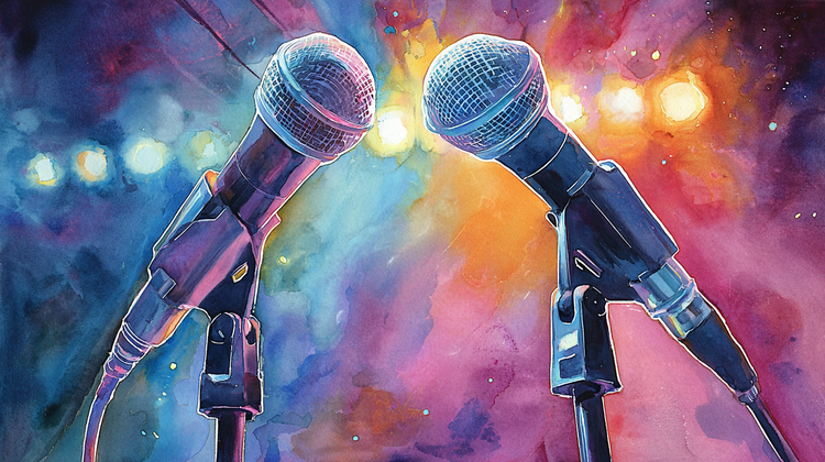 Two microphones facing each other