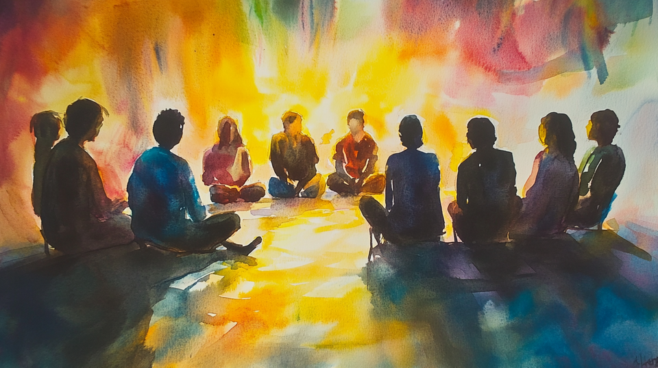 Curious Christians talking around a campfire