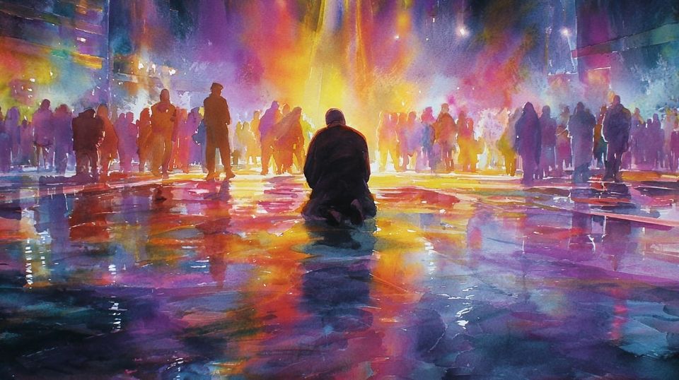 A man kneeling in public