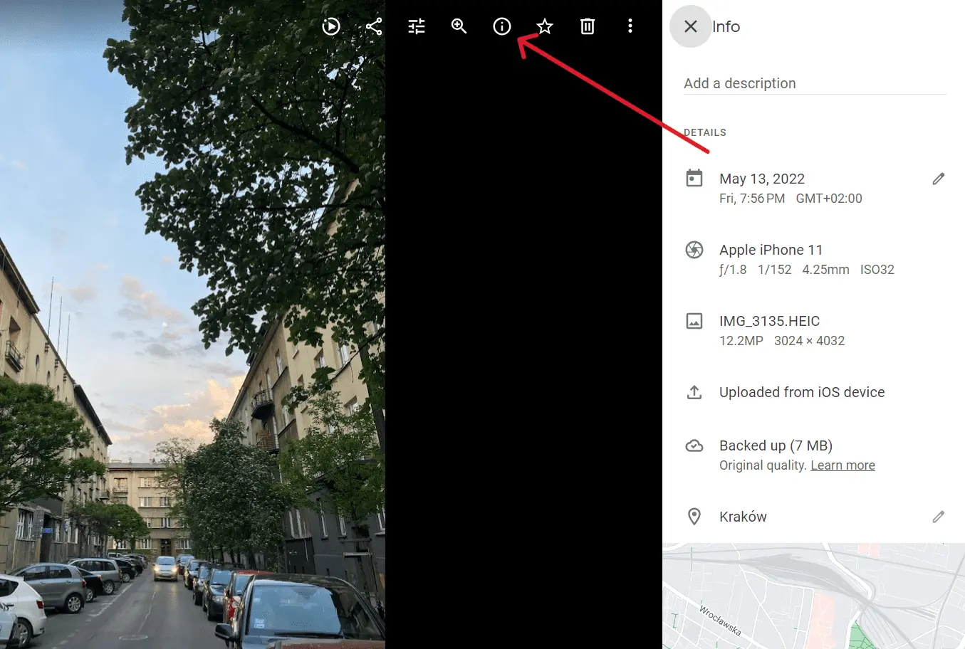 How to view metadata in Google Photos from browser