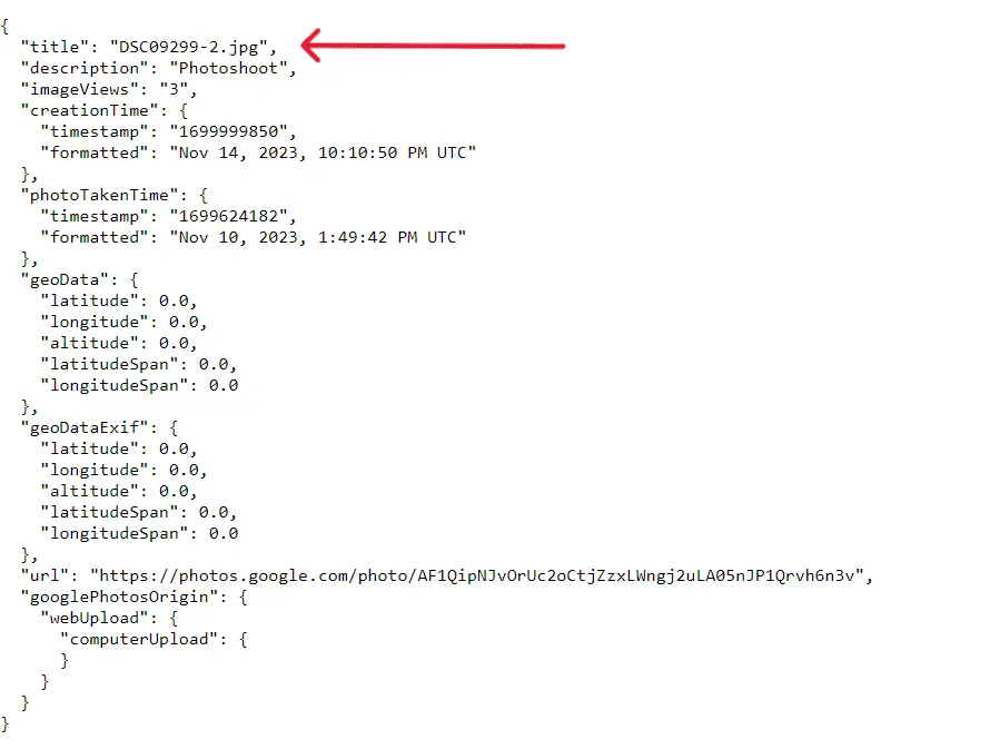 Google Takeout metadata