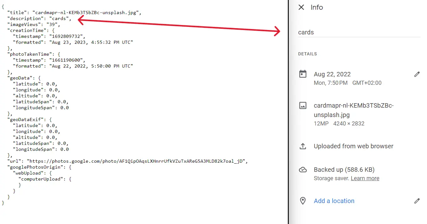 Google Takeout metadata
