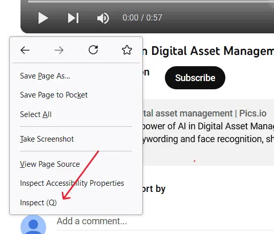 The "View Page Info" option.YouTube video metadata