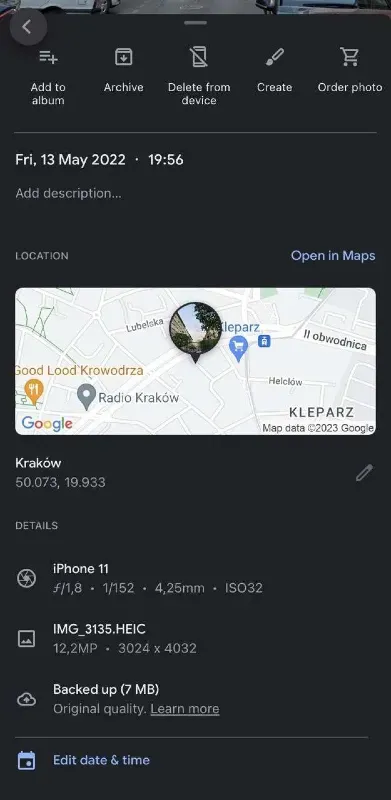 How to view metadata in Google Photos from smartphone