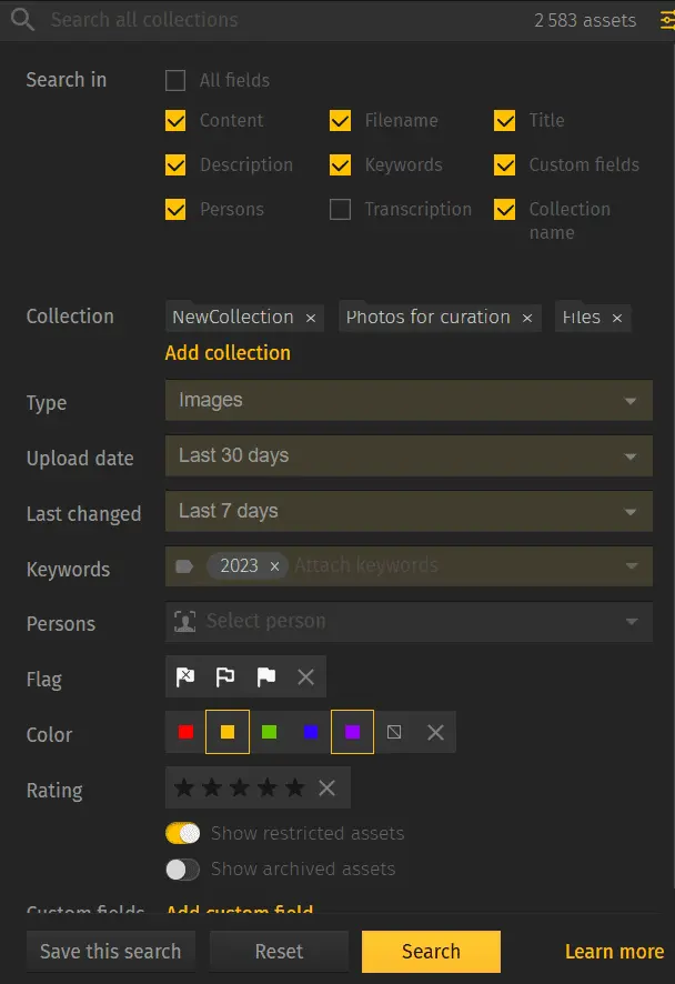 Pics.io DAM: advanced search