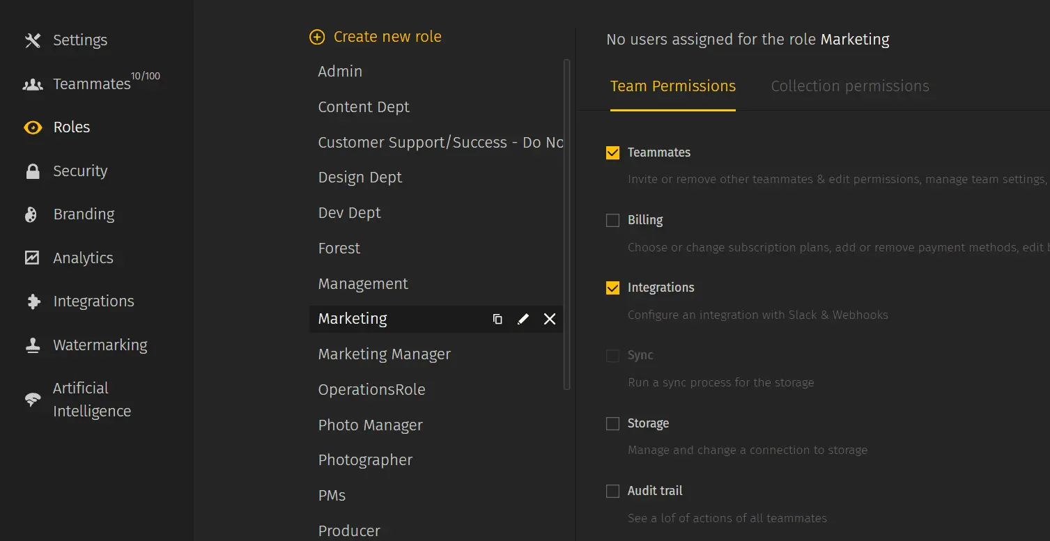 Pics.io DAM: setting up user permissions
