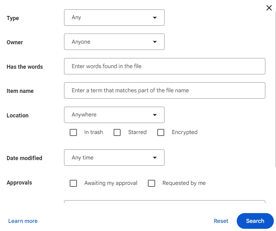 Google Drive advanced search