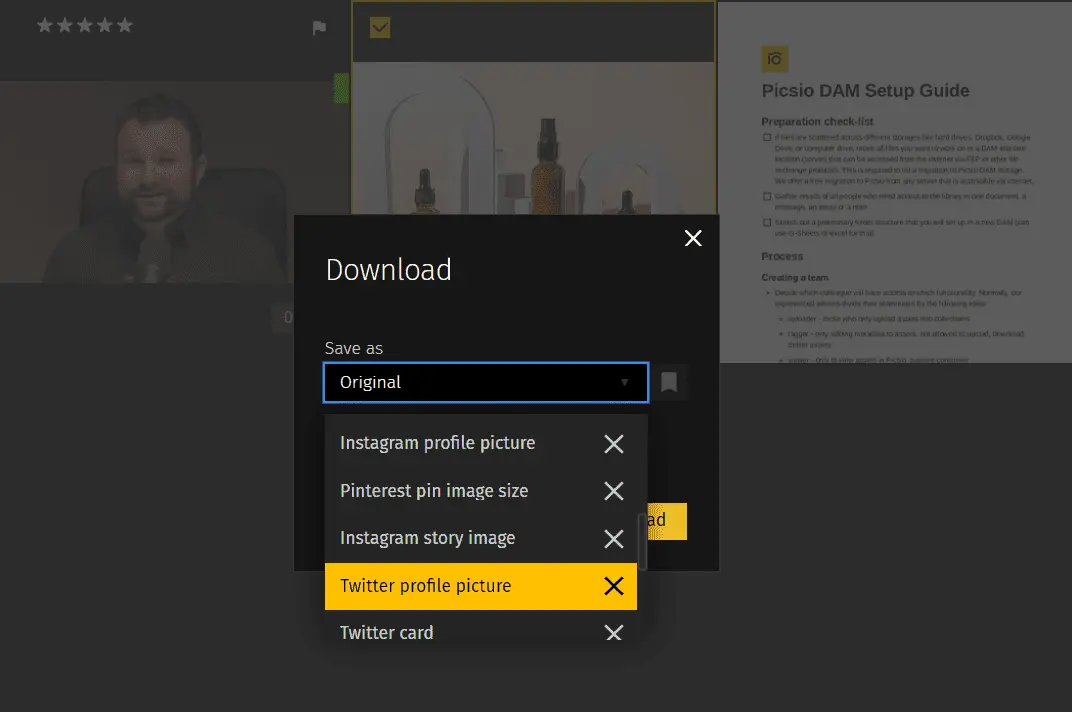 Pics.io DAM: presets for social media