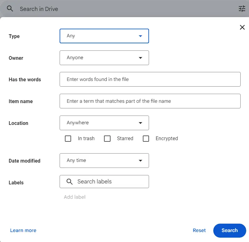 Google Drive advanced search