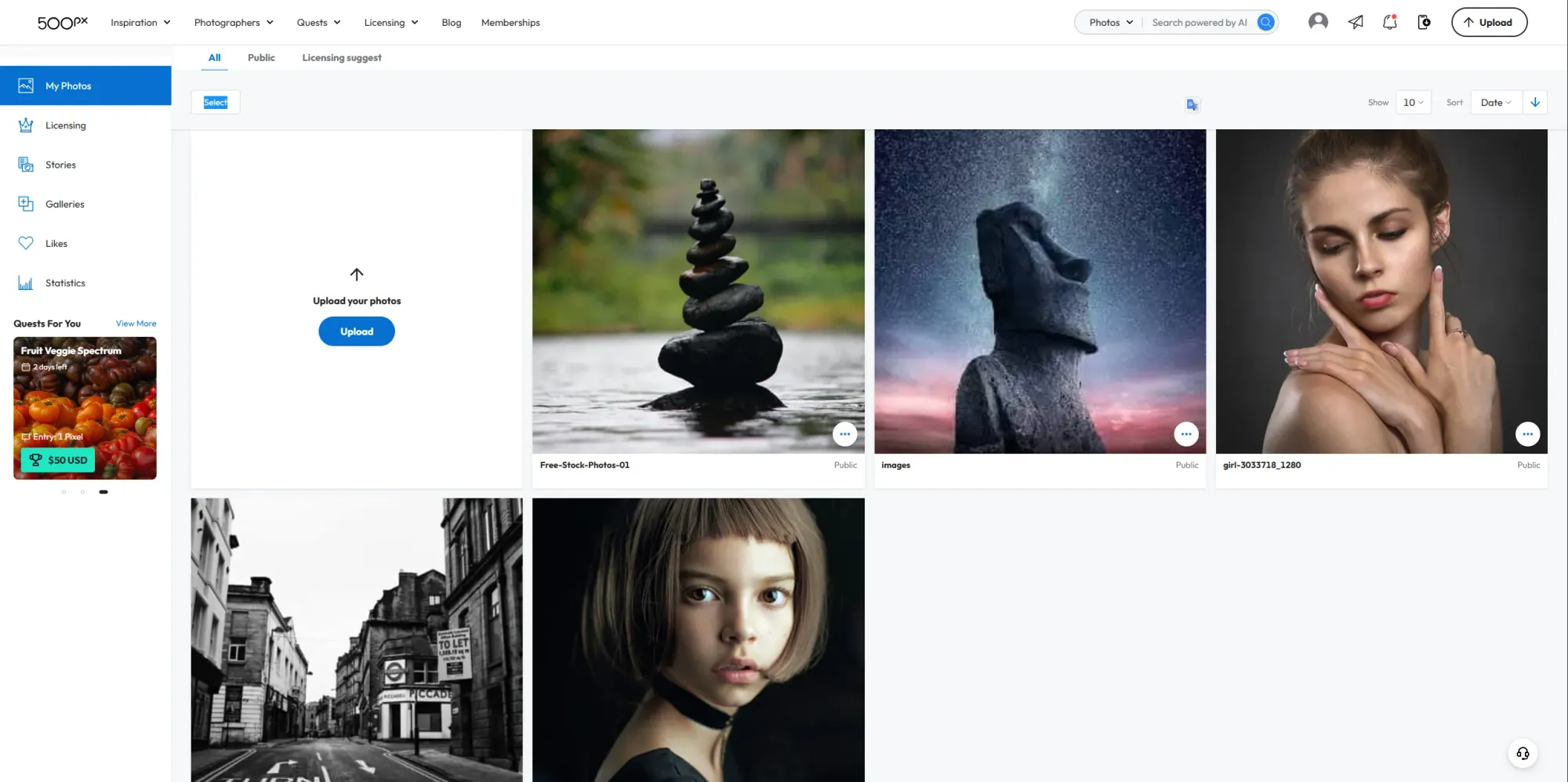 500px interface