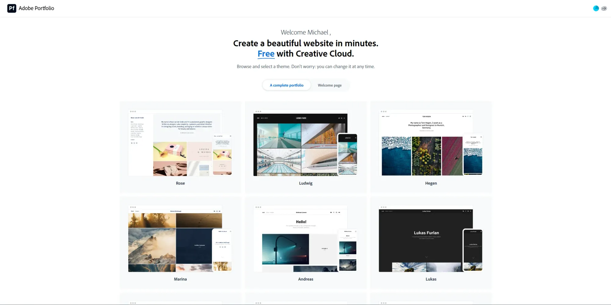 Adobe Portfolio interface showing easy image upload feature