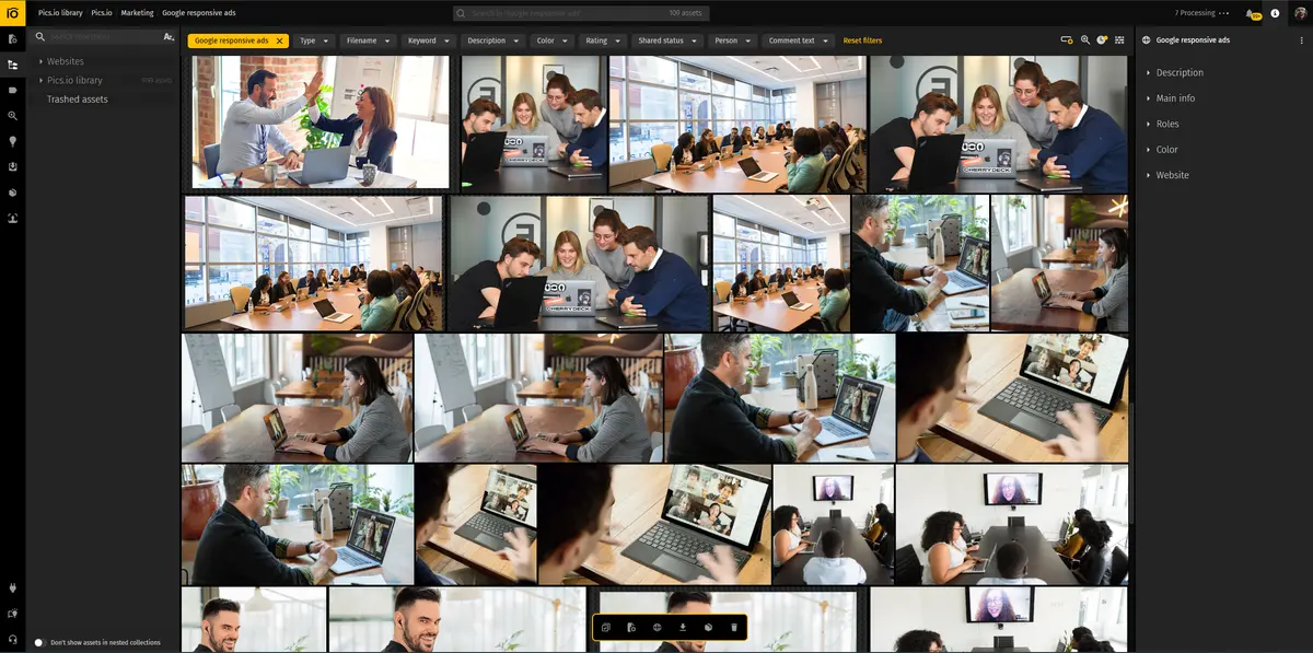 Interface of the Pics.io web app