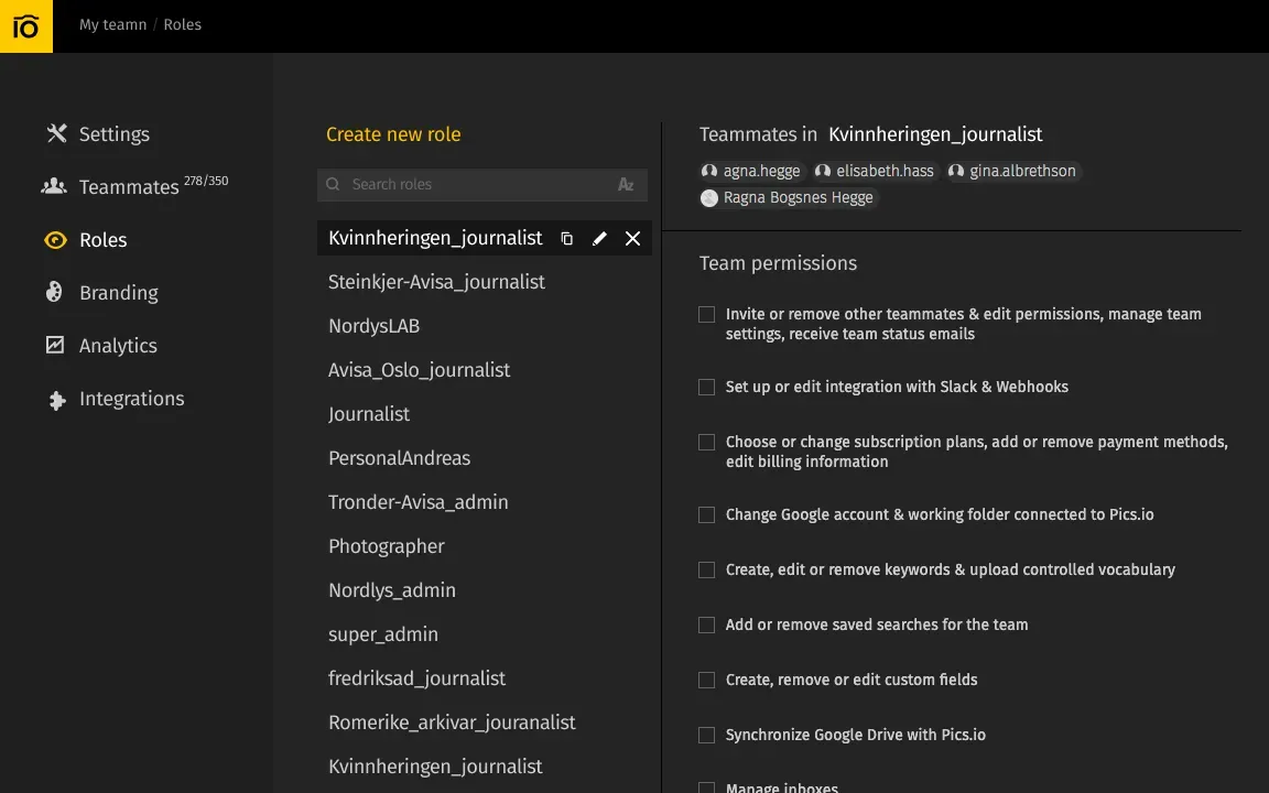 Roles and Permission in Pics.io