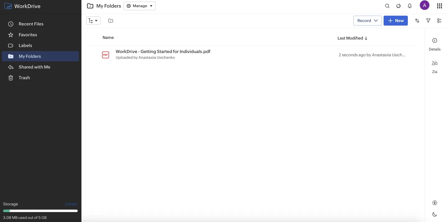 zoho interface&nbsp;