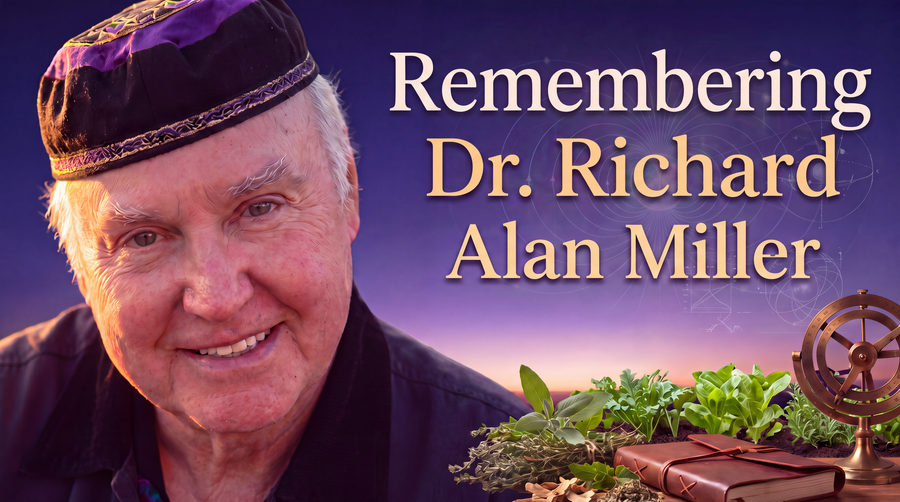 Portrait of Dr. Richard Alan Miller beside soft holographic physics imagery and botanical herbs, with the text "Remembering Dr. Richard Alan Miller."