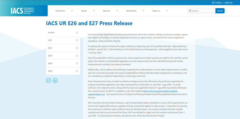 IACS UR E26: Cyber Resilience Standard Reshaping Maritime Industry
