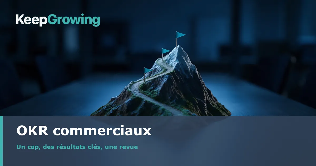 Maquette de montagne avec un sentier balisé de fanions jusqu'au sommet, image des objectifs et résultats clés