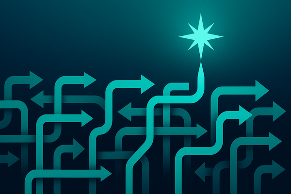 Vision d'entreprise et transformation commerciale — illustration abstraite Keep Growing en teal et navy