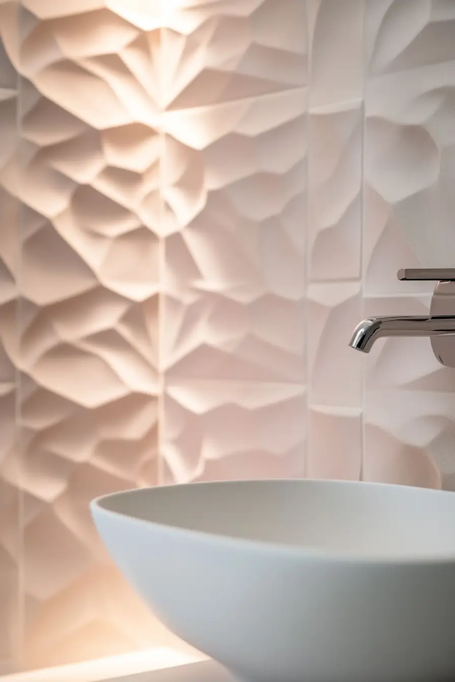 Detail shot of unique bathroom wall treatment