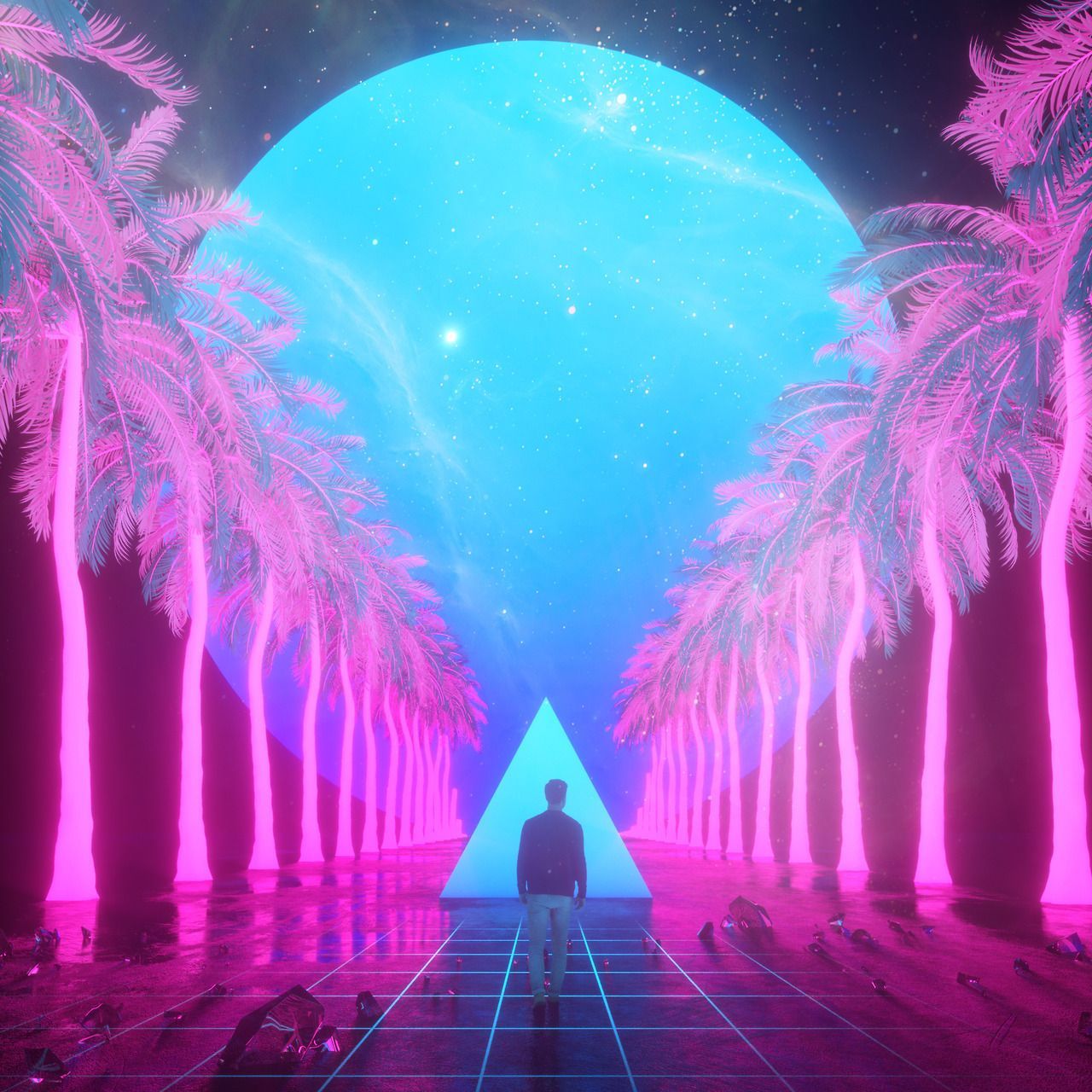 Illustrazione in stile vaporwave di Mike "Beeple" Winkelmann