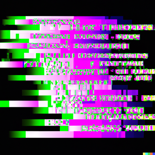 Scritte colorate su sfondo nero, con un effetto glitch.