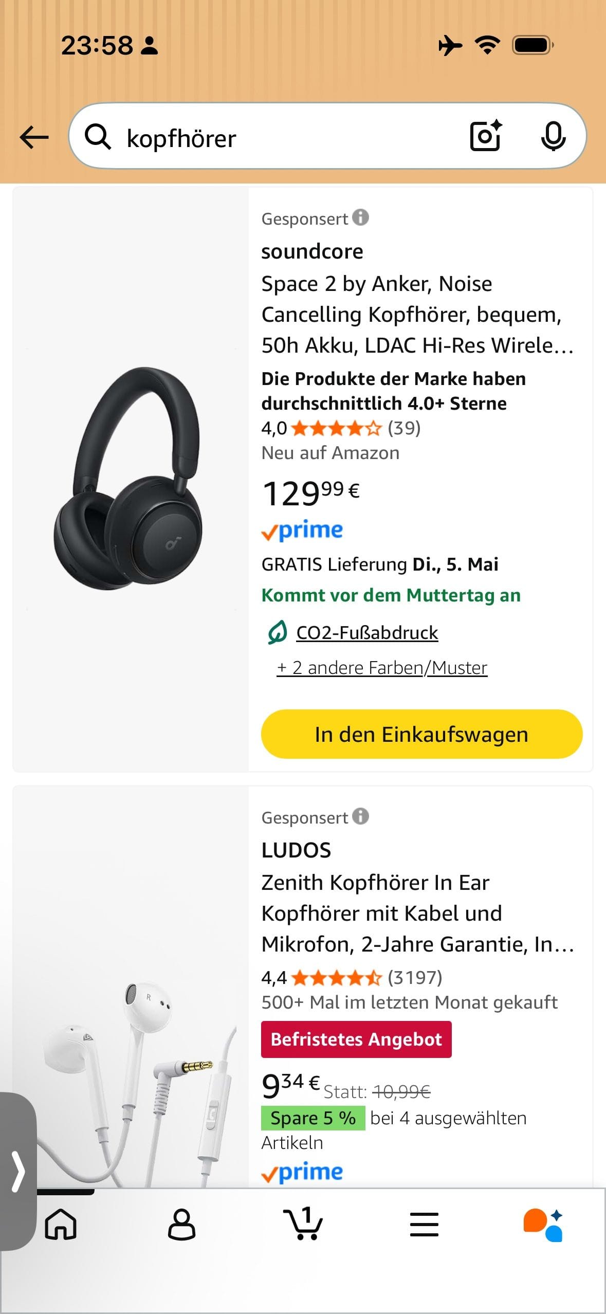 Amazon Suche Kopfhörer Marken-Rating