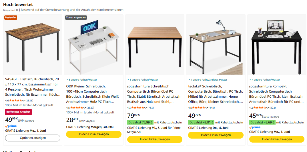 Variante ohne BuyBox in der Produktsuche