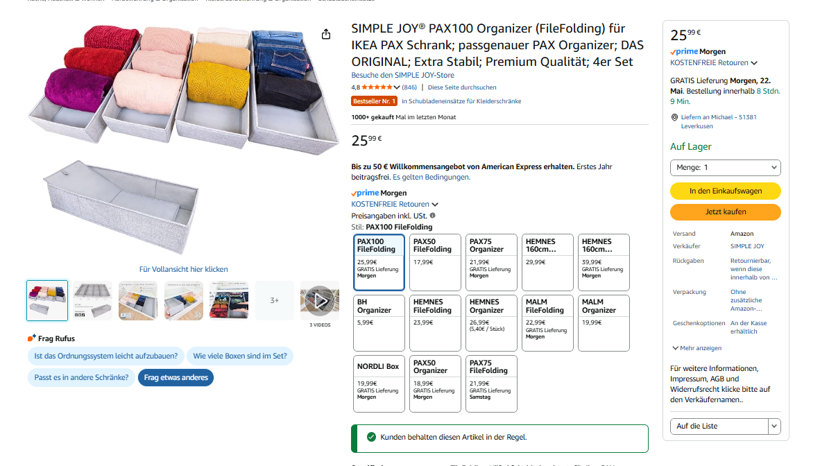 SIMPLE JOY PAX Organizer Amazon Bestseller