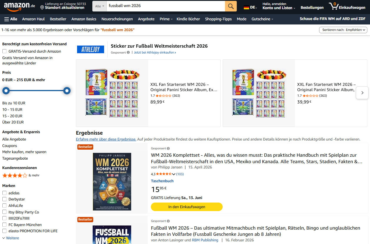 WM 2026 Amazon Suche