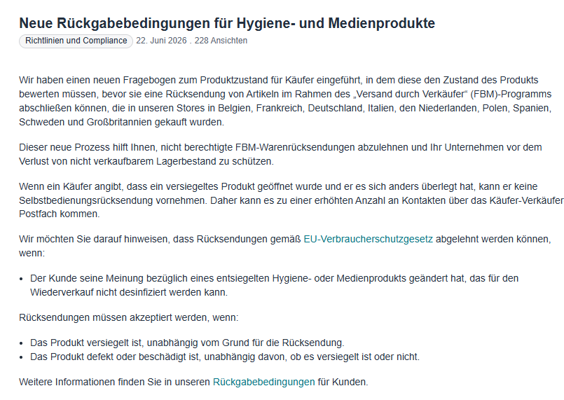 Amazon neue Rückgabebedingungen