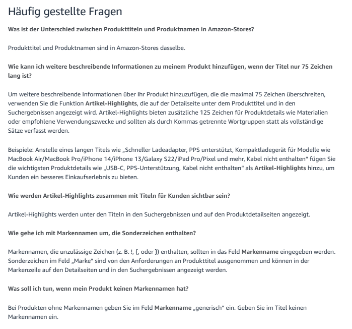 Amazon Titel Anforderungen
