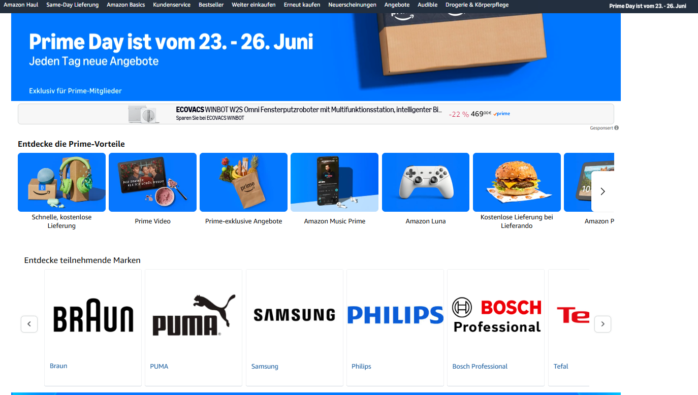 Prime Day Seite aktiv
