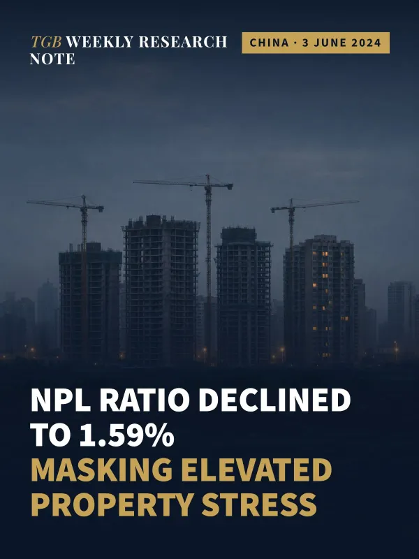 China's bank NPL ratio declined to 1.59% in Q4 2023, masking elevated property stress and rising NPLs in public-utility lending