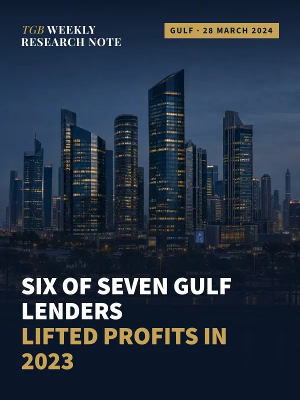 Six of seven large Gulf lenders lifted profits in 2023, and Emirates NBD's return on tangible equity rose to 24.3% from 17.1%
