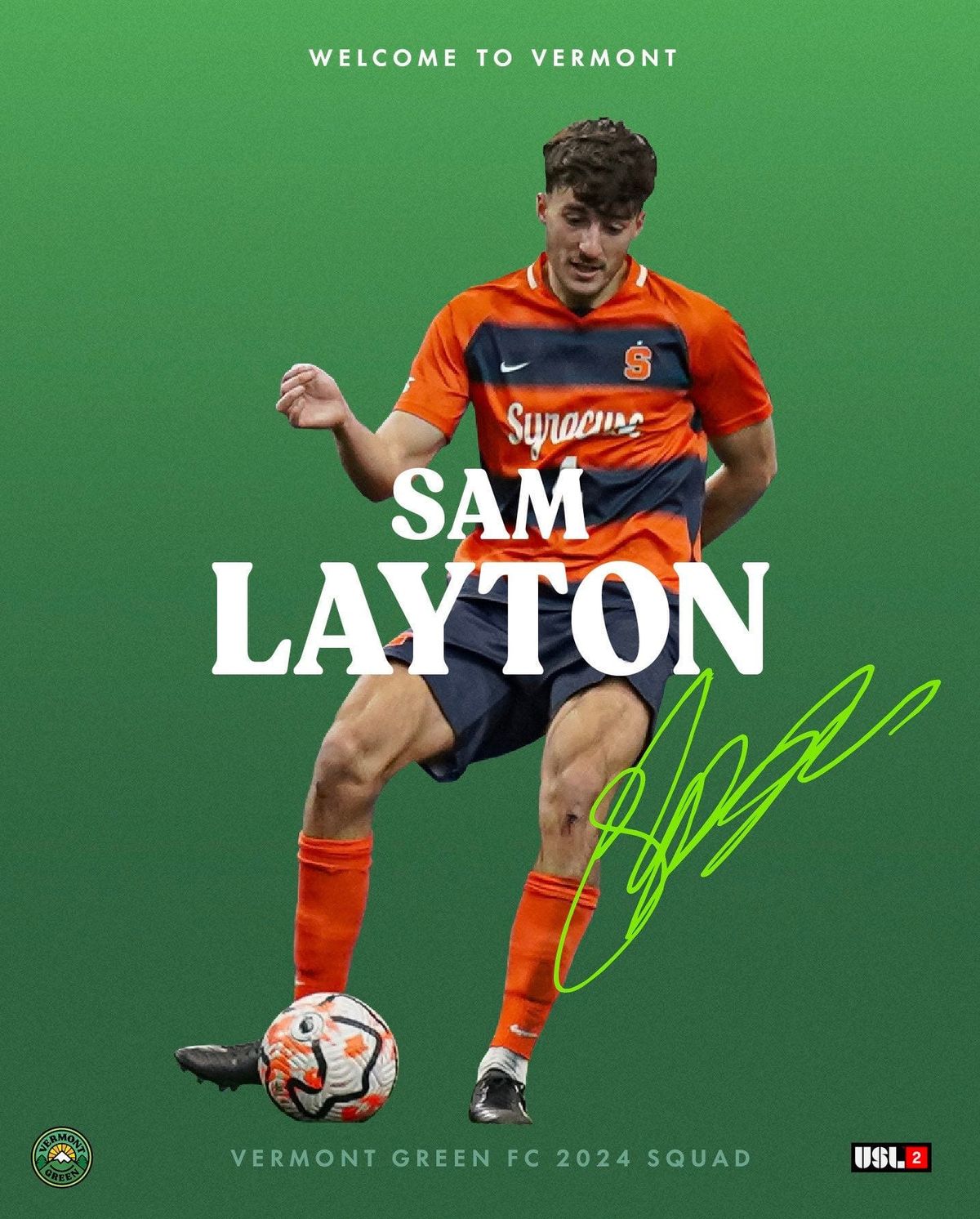 Vermont Green FC Adds Syracuse Midfielder Sam Layton Post feature image