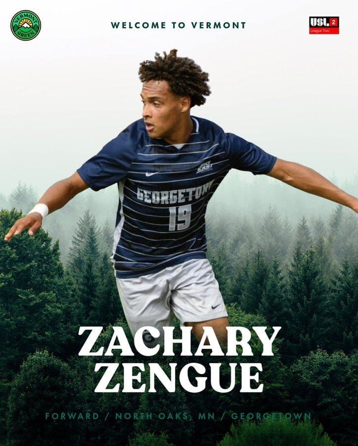 Vermont Green FC Sign Georgetown Freshman Post image