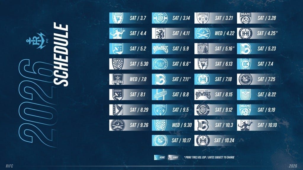 Rhode Island FC 2026 Schedule Revealed Post image