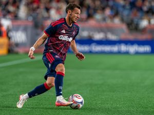 New England Revolution forward Daniel Gazdag dribbles with the ball at Gillette Stadium.