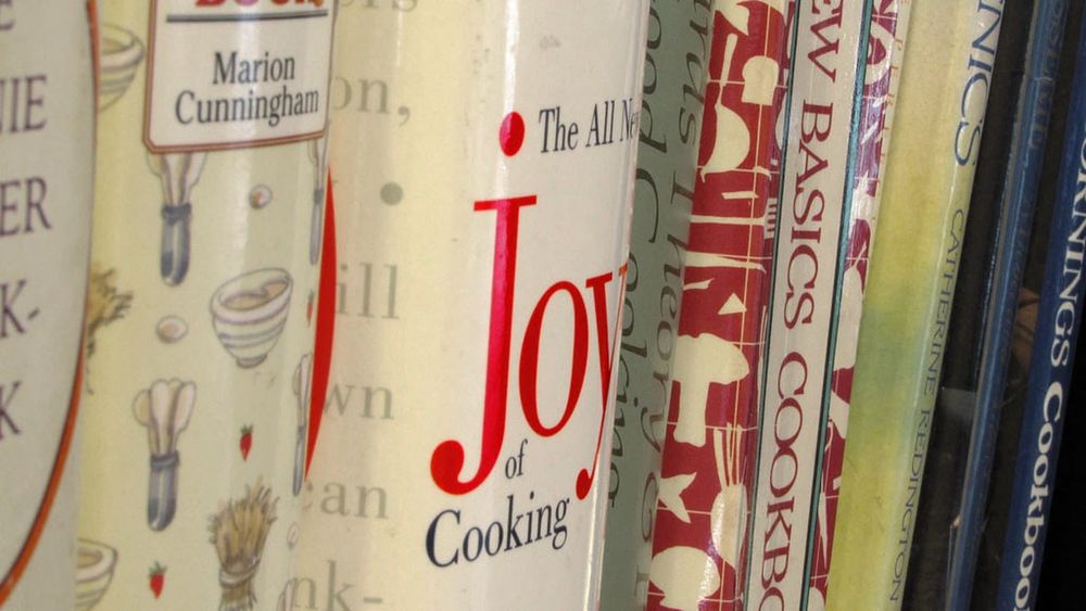 Shelf of cookbooks: photo for the guide to the best seed-oil-free cookbooks