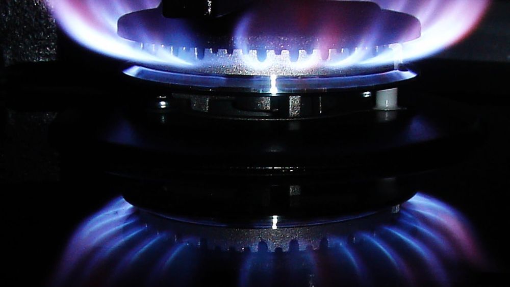 Blue gas burner flame — photo for the seed-oil-free guide: Cooking Fat Smoke Points