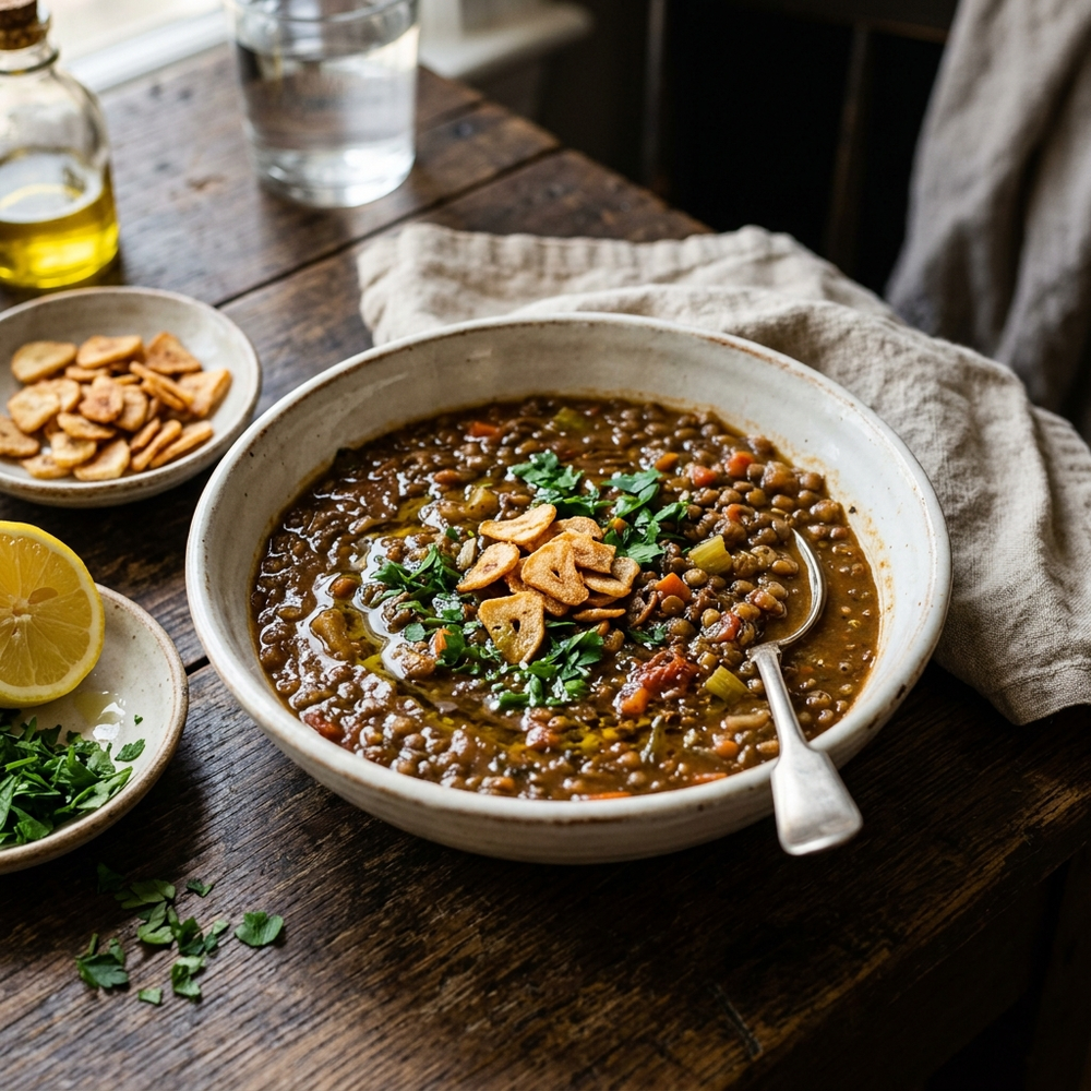 Garlic Lentil Stew in Olive Oil — Mediterranean Medicinal Recipe