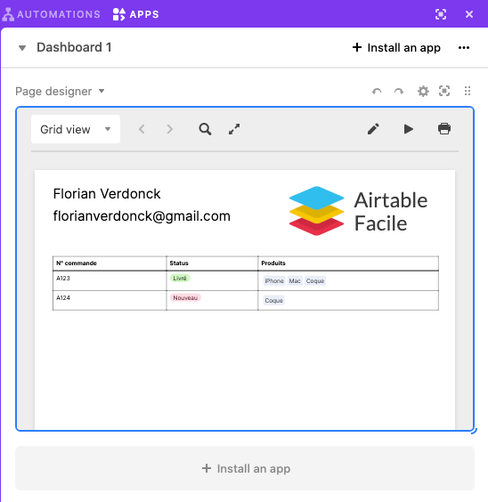 Bloc Page designer Airtable
