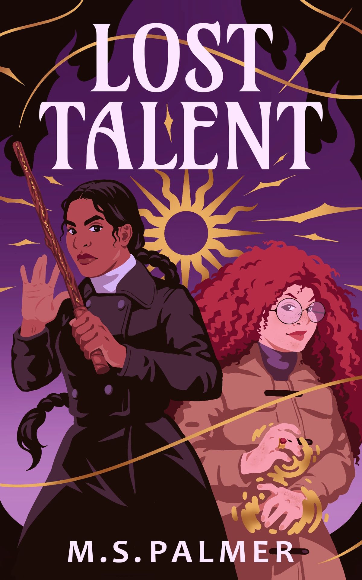 The cover of Lost Talent. The characters Mina and Heidi stand next to each other, readying their magical Foci