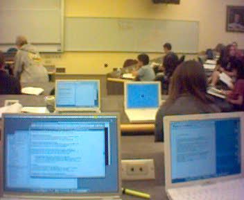 Photo of Apple computers in classroom
